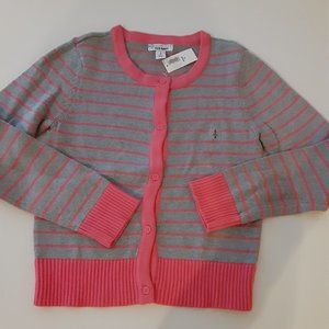 Old Navy grey with pink stripe cardigan - girls size M - NWT